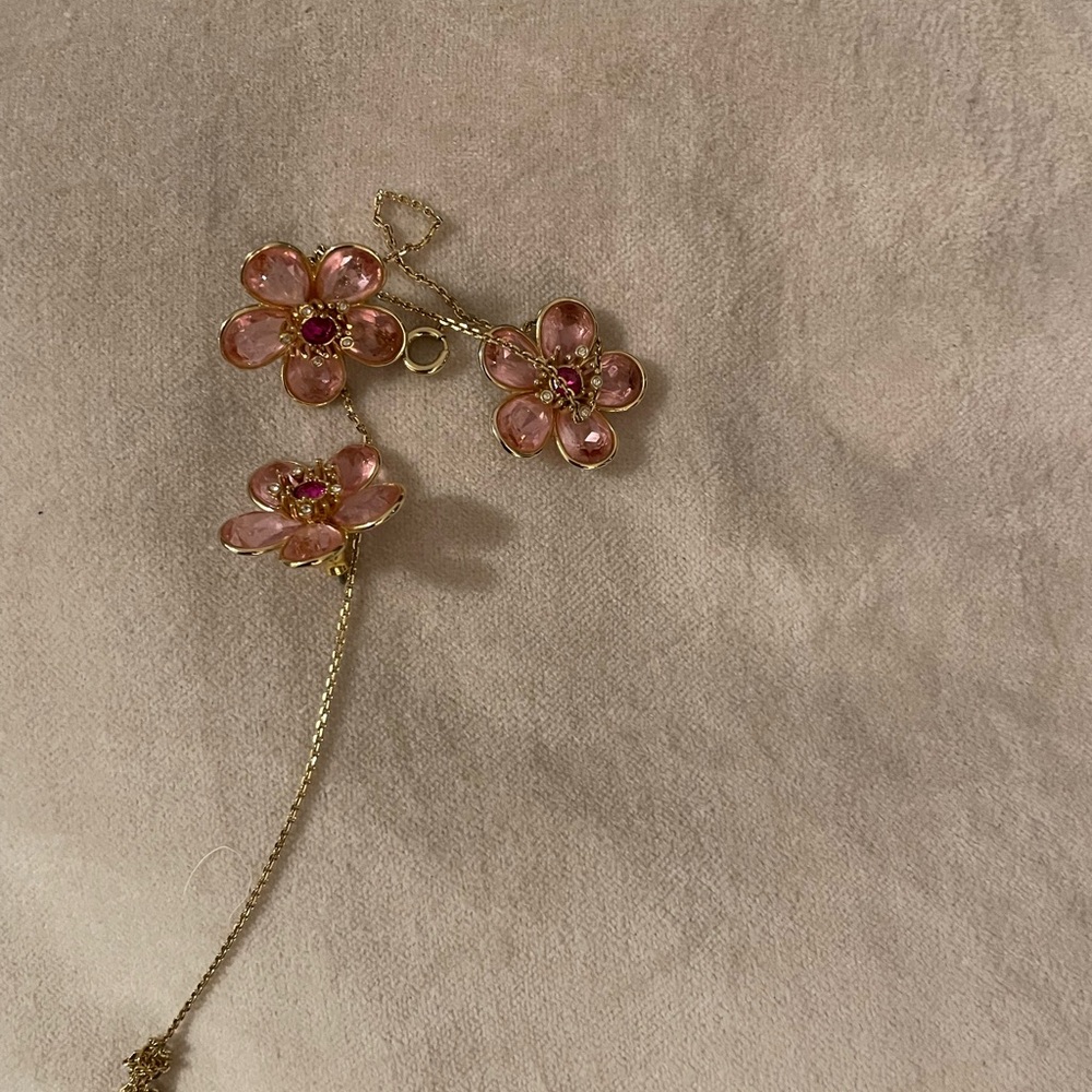 Swarovski Pink Flower Brooch with Gold Chain